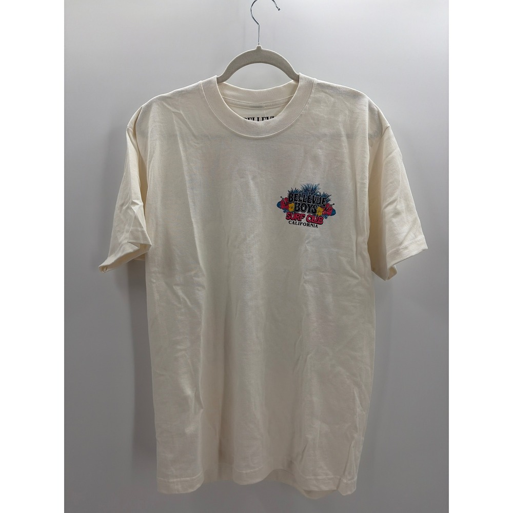 Bellevue Boys Surf Club California Graphic T-Shirt Mens Medium Cream Cotton Tee